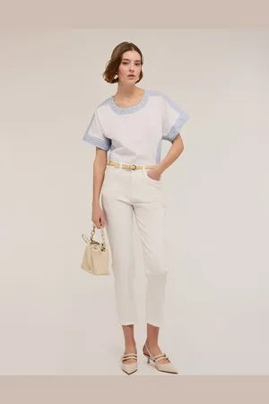 Motivi T-shirt bimaterica con ricamo di perle Donna