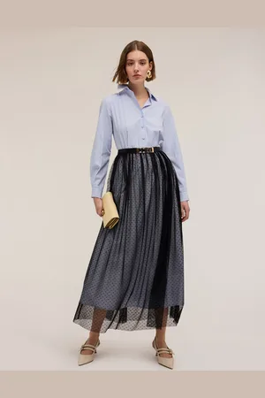Motivi Vestito chemisier con gonna in tulle plumetis Donna