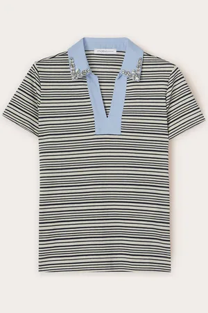Motivi T-shirt a righe con colletto ricamato con pietre Donna