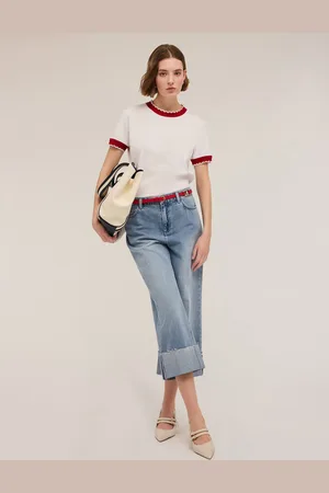 Motivi T-shirt con bordi in maglia Donna