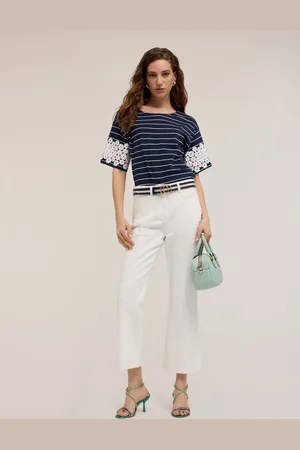 Motivi Pantaloni kick flare in drill di cotone Donna