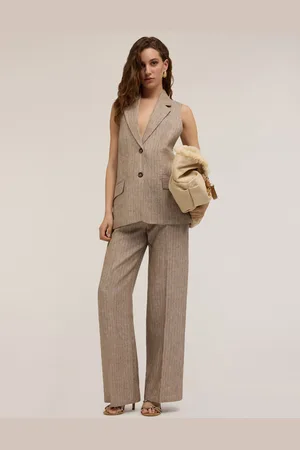 Motivi Gilet monopetto gessato in lino Donna