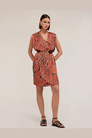 Motivi Vestito corto ad incrocio in raso stampato Donna