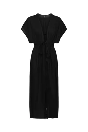 Pieces Donna Abbigliamento da mare - Kimono copricostume lungo nero
