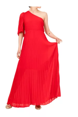 VICOLO Donna vestiti plissettati lunghi - Abito lungo monospalla plissettato rosso