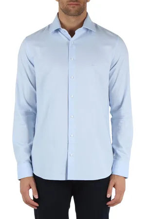 Michael Kors Camicia Dobby slim fit in micro fantasia celeste