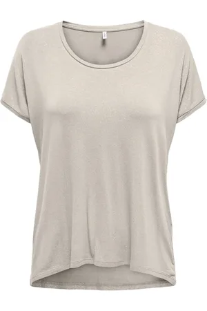 ONLY T-shirt in viscosa lurex manica corta ecrù