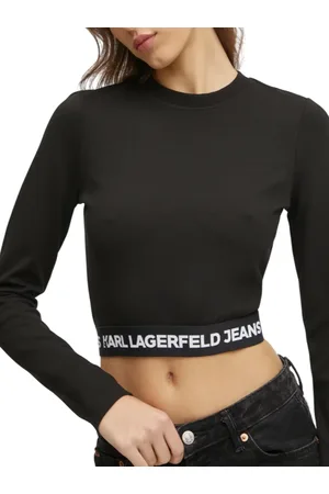 Karl Lagerfeld Top cropped manica lunga con banda logata