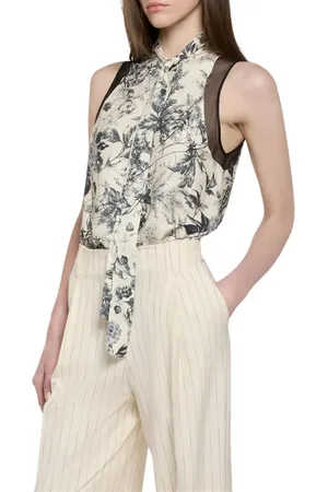 SIMONA CORSELLINI Top in viscosa con stampe floreali panna