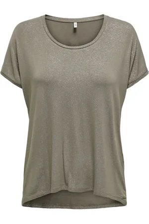 ONLY T-shirt in viscosa lurex manica corta tortora