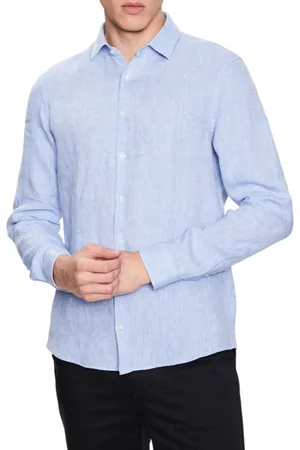 Calvin Klein Camicia manica lunga in lino celeste