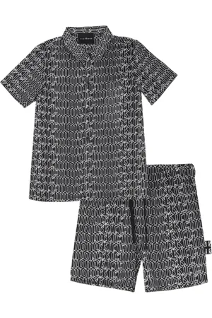 John Richmond Completo camicia e bermuda in fantasia logata bianco