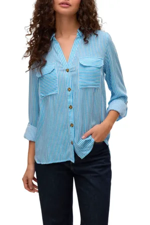 VERO MODA Camicia a righe manica lunga celeste bianco