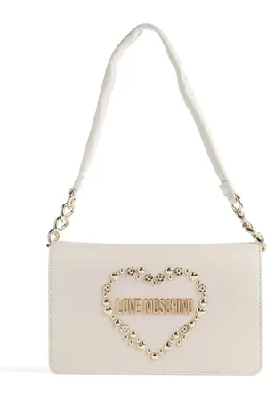 Moschino Borsa a spalla in ecopelle con borchie ecrù