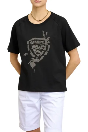 Blauer T-shirt Havey manica corta con logo borchiato