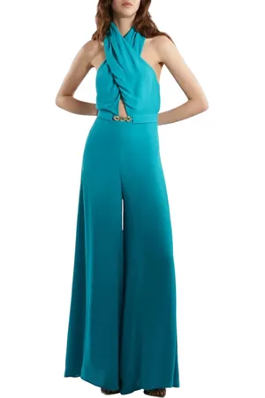 SIMONA CORSELLINI Tuta jumpsuit lunga con cintura turchese