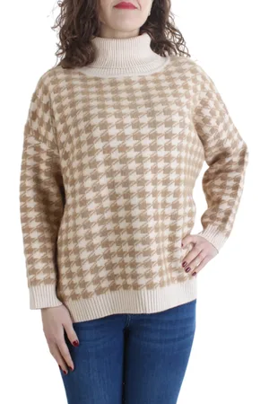 White Wise Maglia dolcevita in fantasia Pied de Poule beige
