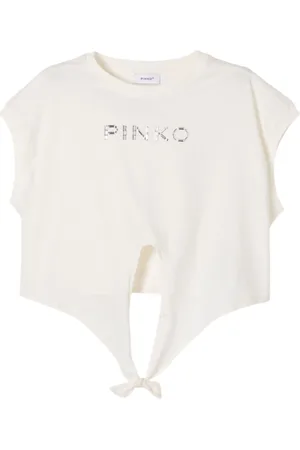 Pinko T-shirt con logo gioiello e nodo panna