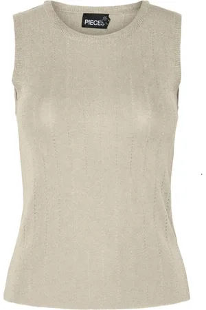 Pieces® Top gilet in maglia lurex beige