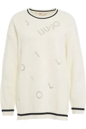 Liu Jo Maglia misto lana con logo strass panna