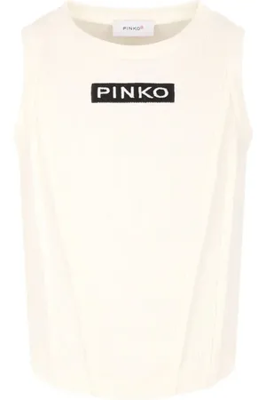Pinko Canotta a costine con logo panna