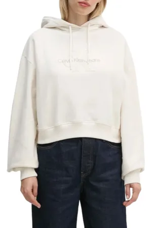 Calvin Klein Felpa crop con logo Chenille avorio