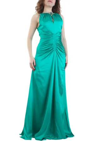 SIMONA CORSELLINI Abito lungo satin con dettaglio floreale smeraldo