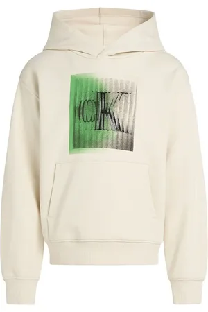Calvin Klein Felpa con cappuccio stampa logo ecrù