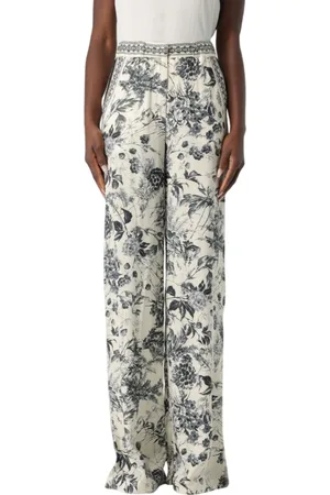 SIMONA CORSELLINI Pantaloni palazzo in fantasia panna