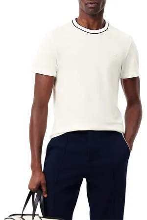 Lacoste T-shirt in piquè con colletto a righe latte