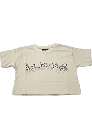 DISCLAIMER T-shirt crop manica corta con stampa logo strass