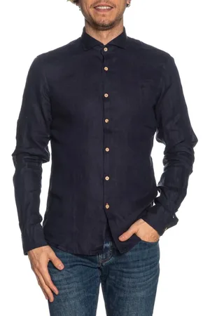 YES-ZEE Yes Zee camicia maniche lunghe in lino con collo francese