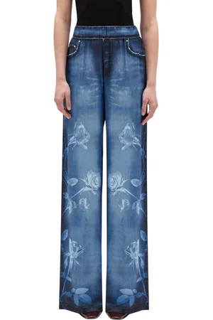 Blugirl Pantalone gamba larga in raso con stampe floreali