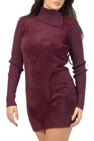 YES-ZEE Yes Zee abito dolcevita in maglia furry prugna