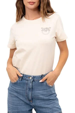 Pinko T-shirt manica corta Nambrone con logo gioiello beige