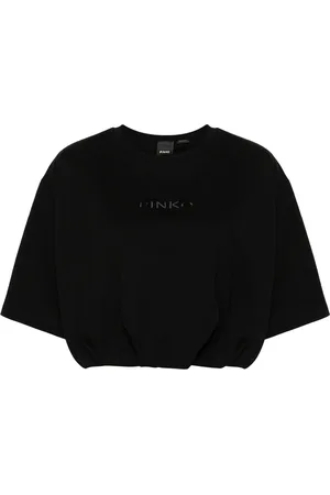 Pinko T-shirt crop manica corta Targa con logo