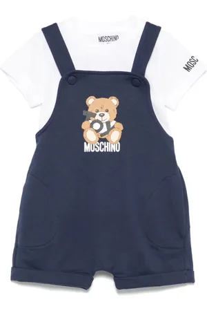 Moschino Salopette neonato con T-shirt stampa orsetto blu