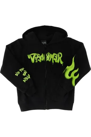 DISCLAIMER Felpa con zip e cappuccio stampa logo verde