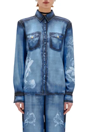 Blugirl Camicia in raso con stampe effetto denim lavaggio