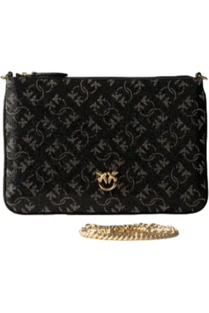 Pinko Pochette Flat Classic con logo monogram strass nero argento