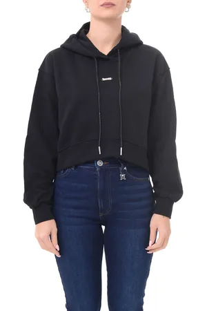 DISCLAIMER Felpa crop con cappuccio e laccetti strass