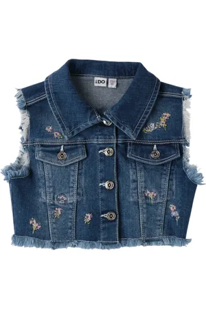 iDo(Dodipetto) Gilet in denim con ricami floreali lavaggio