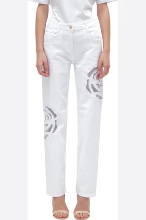 Blugirl Jeans gamba dritta con fiori a intarsio