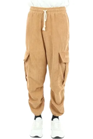 DISCLAIMER Pantaloni cargo in velluto a coste color cammello
