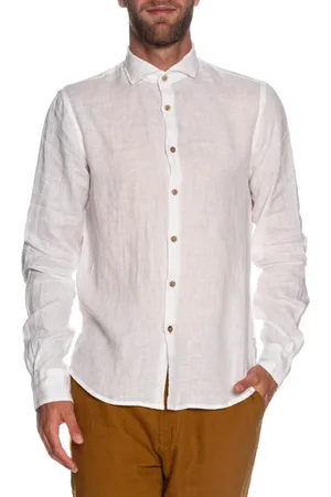 YES-ZEE Yes Zee camicia maniche lunghe in lino con collo francese