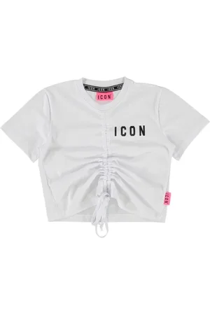 Icon Brand T-shirt crop con coulisse
