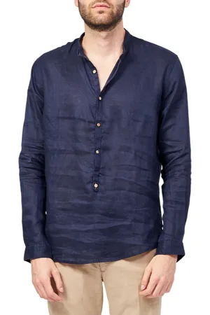 YES-ZEE Yes Zee camicia alla coreana in lino a manica lunga
