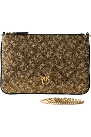 Pinko Pochette Flat Classic con logo monogram strass nero oro