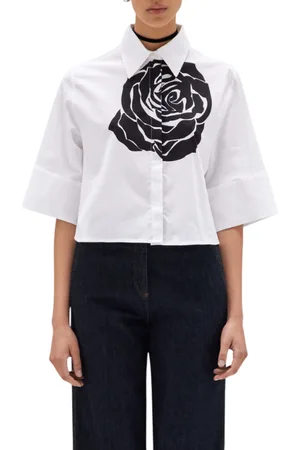 Blugirl Camicia maniche corte con maxi rosa