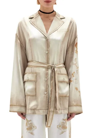 Blugirl Camicia in raso effetto denim con stampe floreali
